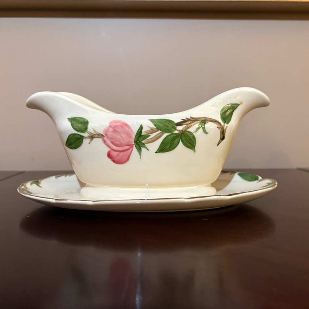 Franciscan Pink Floral Gravy Boat with Saucer - Picture 2 of 4